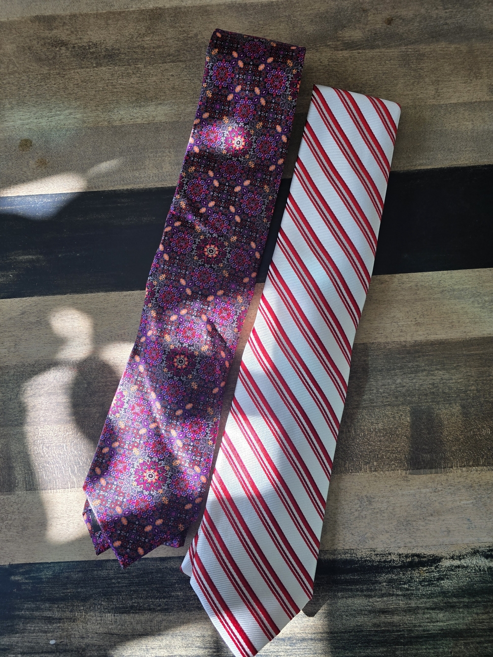 Jos. A. Bank Purple Floral Tie and White Red-Striped Tie - Set of 2
